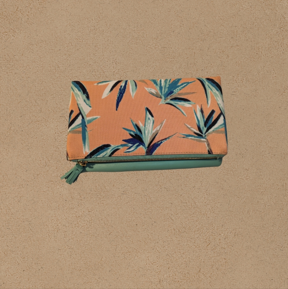 Anthropologie Rachel Pally Paradise Tropical Leather Trim Clutch